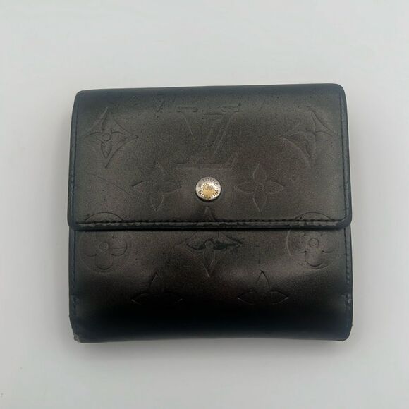 LOUIS VUITTON ELISE CHARCOAL MONOGRAM VERNIS MAT WALLET WITH COA - Picture 1 of 12